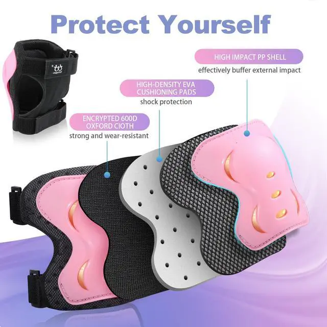 Alt view image 2 of 6 - Kids Youth Adult Protective Gear Set Adjustable Knee Elbow Wrist Guards | 6-Pack Breathable Skate Knee Pads Multi-Sport Protective Gear Set for Roller Skating, Skateboard, Cycling, Scooter Riding