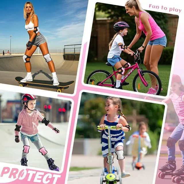 Alt view image 6 of 6 - Kids Youth Adult Protective Gear Set Adjustable Knee Elbow Wrist Guards | 6-Pack Breathable Skate Knee Pads Multi-Sport Protective Gear Set for Roller Skating, Skateboard, Cycling, Scooter Riding