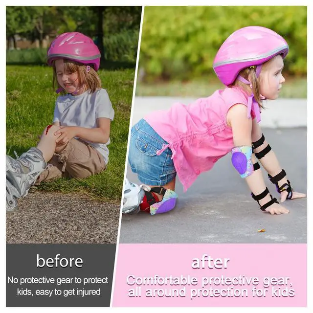 Alt view image 2 of 7 - Knee Pads for Kids, Adjustable Protective Gear Set for Girls 3-8 | Toddler Knee Pads and Elbow Pads Wrist Guard with Cute Pattern for Roller Skates Cycling Bike Skateboard Scooter