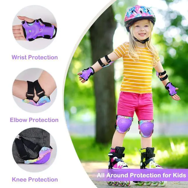 Alt view image 3 of 7 - Knee Pads for Kids, Adjustable Protective Gear Set for Girls 3-8 | Toddler Knee Pads and Elbow Pads Wrist Guard with Cute Pattern for Roller Skates Cycling Bike Skateboard Scooter