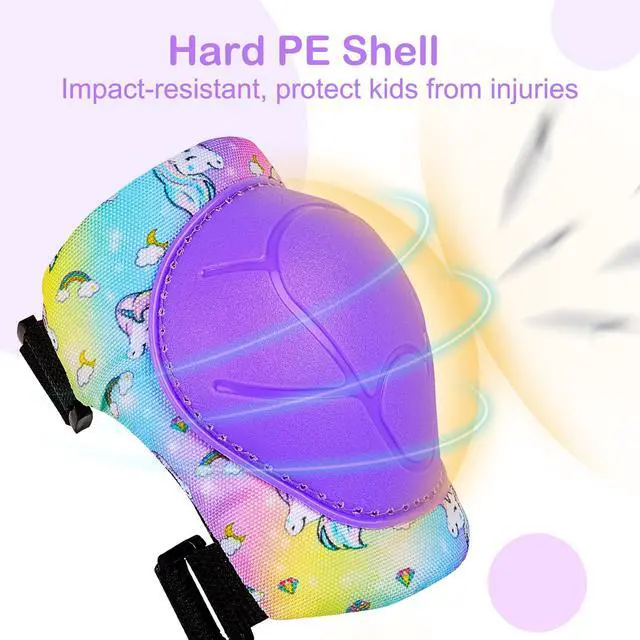 Alt view image 4 of 7 - Knee Pads for Kids, Adjustable Protective Gear Set for Girls 3-8 | Toddler Knee Pads and Elbow Pads Wrist Guard with Cute Pattern for Roller Skates Cycling Bike Skateboard Scooter