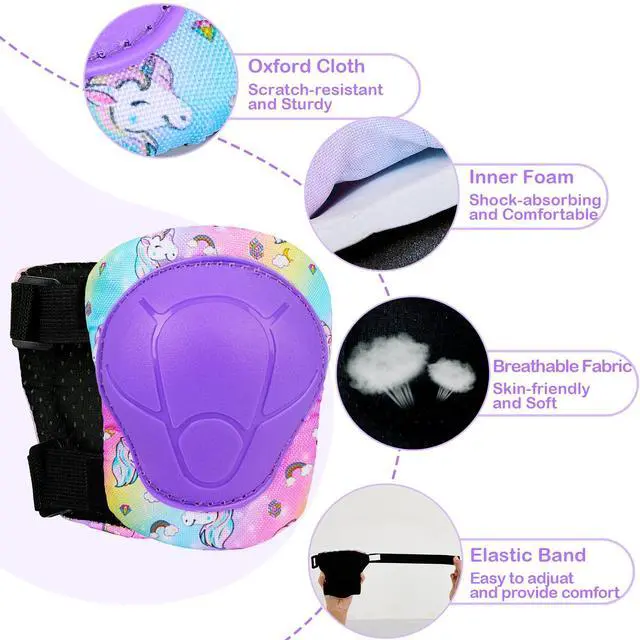 Alt view image 5 of 7 - Knee Pads for Kids, Adjustable Protective Gear Set for Girls 3-8 | Toddler Knee Pads and Elbow Pads Wrist Guard with Cute Pattern for Roller Skates Cycling Bike Skateboard Scooter
