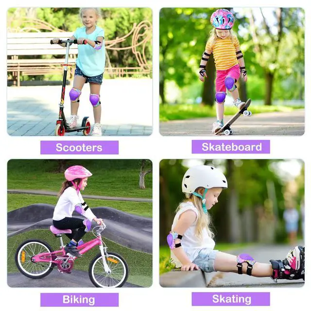 Alt view image 6 of 7 - Knee Pads for Kids, Adjustable Protective Gear Set for Girls 3-8 | Toddler Knee Pads and Elbow Pads Wrist Guard with Cute Pattern for Roller Skates Cycling Bike Skateboard Scooter