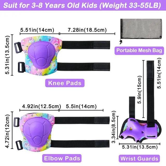 Alt view image 7 of 7 - Knee Pads for Kids, Adjustable Protective Gear Set for Girls 3-8 | Toddler Knee Pads and Elbow Pads Wrist Guard with Cute Pattern for Roller Skates Cycling Bike Skateboard Scooter