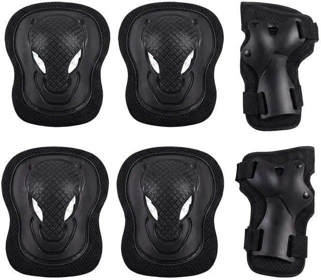 Main image of 6Pcs Unisex Knee Elbow Wrist Guards for Skating Cycling Scooter Outdoor Use | Adjustable straps fit different limb sizes, breathable lining eases sticky sweat discomfort during daily cycling use