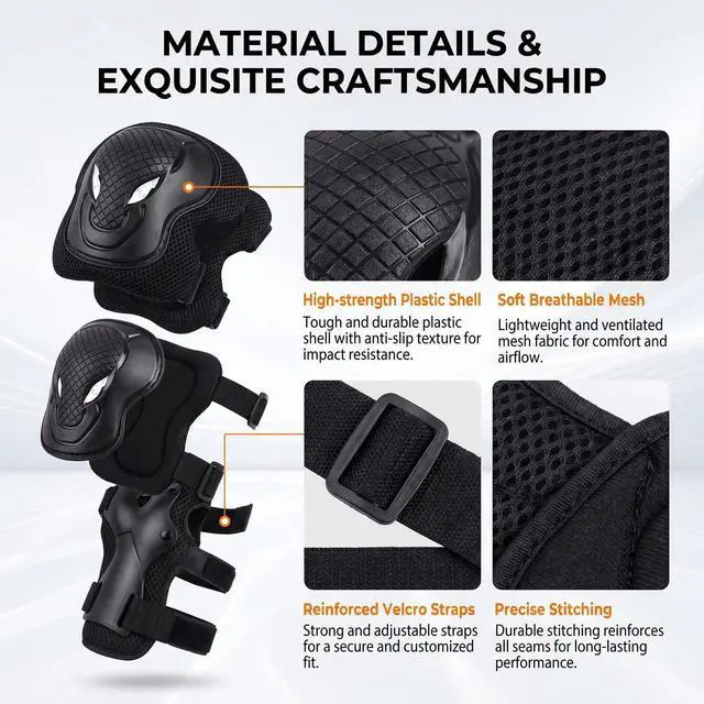 Alt view image 5 of 7 - 6Pcs Unisex Knee Elbow Wrist Guards for Skating Cycling Scooter Outdoor Use | Adjustable straps fit different limb sizes, breathable lining eases sticky sweat discomfort during daily cycling use