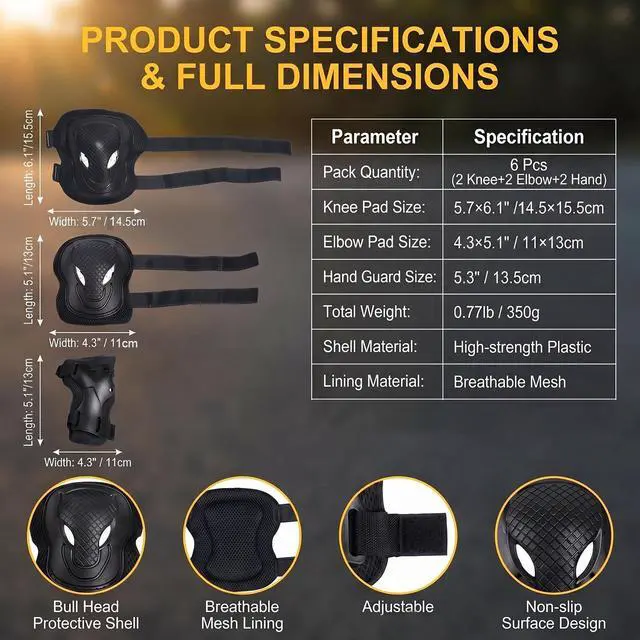 Alt view image 2 of 7 - 6Pcs Unisex Knee Elbow Wrist Guards for Skating Cycling Scooter Outdoor Use | Adjustable straps fit different limb sizes, breathable lining eases sticky sweat discomfort during daily cycling use