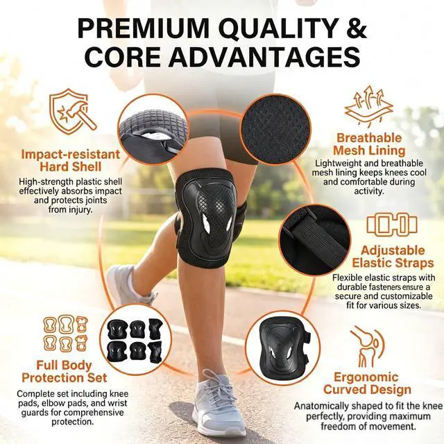 Alt view image 4 of 7 - 6Pcs Unisex Knee Elbow Wrist Guards for Skating Cycling Scooter Outdoor Use | Adjustable straps fit different limb sizes, breathable lining eases sticky sweat discomfort during daily cycling use