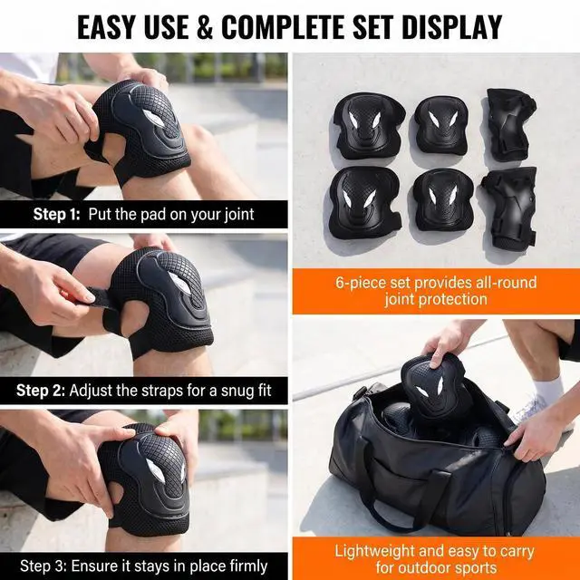 Alt view image 7 of 7 - 6Pcs Unisex Knee Elbow Wrist Guards for Skating Cycling Scooter Outdoor Use | Adjustable straps fit different limb sizes, breathable lining eases sticky sweat discomfort during daily cycling use