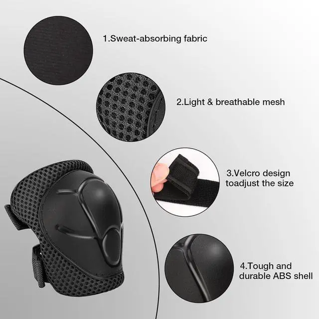 Alt view image 3 of 6 - Protective Gear Set, Knee Pads for Kids 3-10 Years Old, Toddler Elbow Pads, Wrist Guards, Skating Cycling Bike Rollerblading Scooter (Black, Small3-8years)