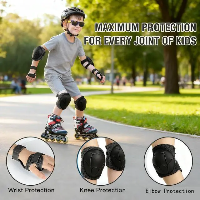 Alt view image 4 of 6 - Protective Gear Set, Knee Pads for Kids 3-10 Years Old, Toddler Elbow Pads, Wrist Guards, Skating Cycling Bike Rollerblading Scooter (Black, Small3-8years)