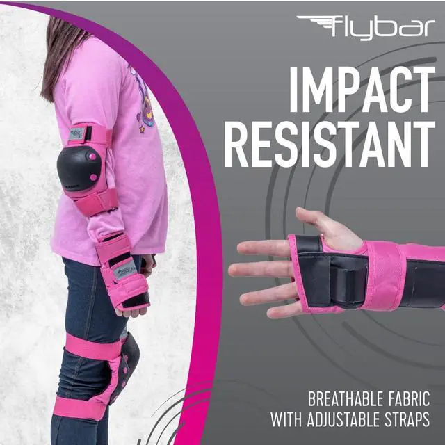 Alt view image 2 of 6 - Knee and Elbow Pads, Wrist Guards Protective Safety Gear Set - Multi Sport Protection for Skateboarding, BMX, Pogoing, Inline Skating, Scooter - Kids, Teen & Adult Sizes (Pink, Large)