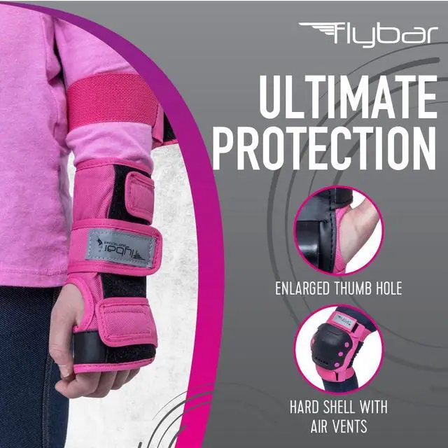 Alt view image 6 of 6 - Knee and Elbow Pads, Wrist Guards Protective Safety Gear Set - Multi Sport Protection for Skateboarding, BMX, Pogoing, Inline Skating, Scooter - Kids, Teen & Adult Sizes (Pink, Large)