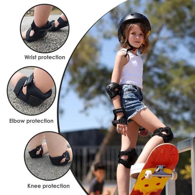 Alt view image 2 of 6 - Kids/Youth Knee Pad Elbow Pads Guards Protective Gear Set for Roller Skates Cycling BMX Bike Skateboard Inline Skatings Scooter Riding Sports (Black, Small (3-8 Years))