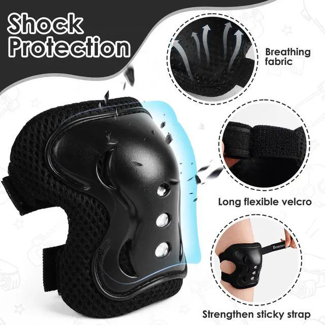 Alt view image 5 of 6 - Kids/Youth Knee Pad Elbow Pads Guards Protective Gear Set for Roller Skates Cycling BMX Bike Skateboard Inline Skatings Scooter Riding Sports (Black, Small (3-8 Years))