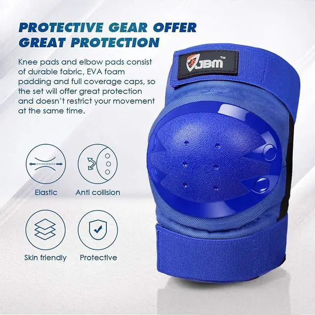 Alt view image 4 of 7 - Adult Knee Pads Elbow Pads and Wrist Guards Full Protective Gear for Skateboarding Skate Inline Riding Beginner Scooter Roller Skater (Blue, Large)