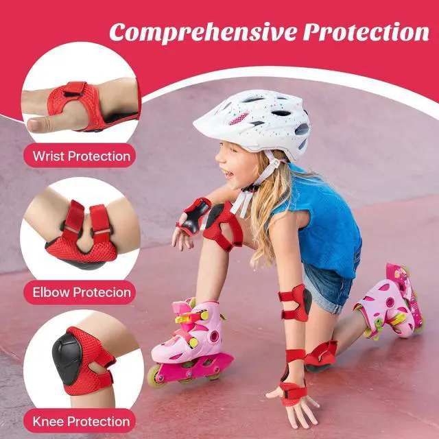 Alt view image 5 of 6 - Toddler Knee Pads and Elbow Pads with Wrist Guards for Kids,Red | 3-in-1 knee pads for kids with wrist guards. Kids knee pads and elbow pads for skating, cycling, rollerblading and scooters