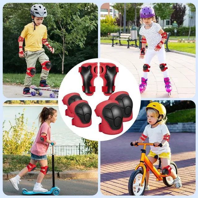 Alt view image 6 of 6 - Toddler Knee Pads and Elbow Pads with Wrist Guards for Kids,Red | 3-in-1 knee pads for kids with wrist guards. Kids knee pads and elbow pads for skating, cycling, rollerblading and scooters