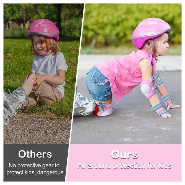 Alt view image 2 of 7 - Kids Knee and Elbow Pads Wrist Guards Set for Girls Boys Ages 3-8 | Adjustable Knee Pads for Kids Protective Gear Set for Inline Skating Biking Skateboard Scooter