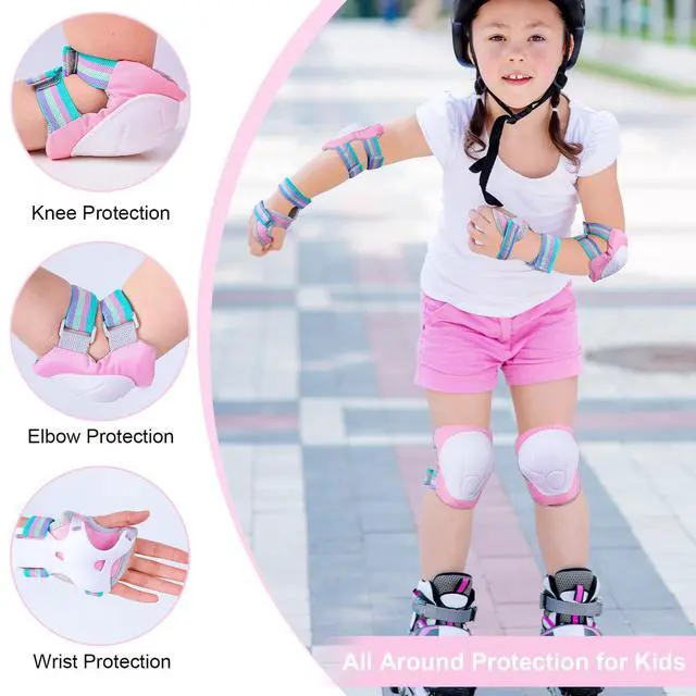 Alt view image 3 of 7 - Kids Knee and Elbow Pads Wrist Guards Set for Girls Boys Ages 3-8 | Adjustable Knee Pads for Kids Protective Gear Set for Inline Skating Biking Skateboard Scooter