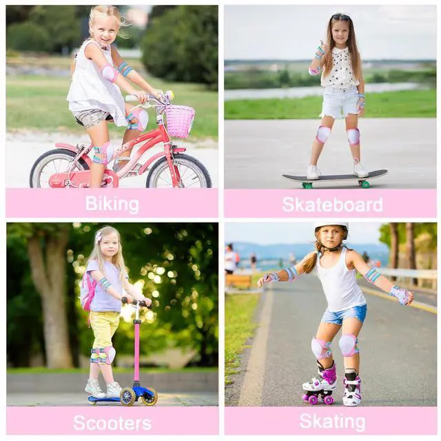 Alt view image 7 of 7 - Kids Knee and Elbow Pads Wrist Guards Set for Girls Boys Ages 3-8 | Adjustable Knee Pads for Kids Protective Gear Set for Inline Skating Biking Skateboard Scooter