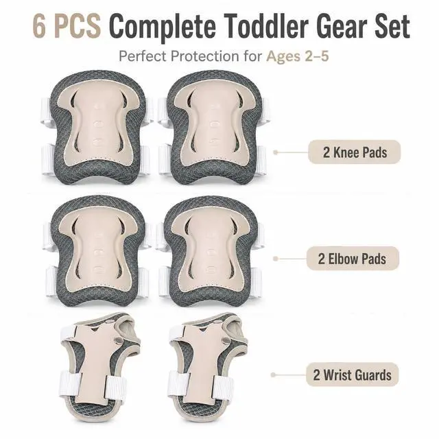 Alt view image 3 of 7 - 6pcs Kids Protective Gear Set, Knee & Elbow Pads with Wrist Guards for 2-5 Years, Impact Resistant Gear for Skateboard, Cycling, Scooter, Skating - CPSIA Certified (Morandi Gray)