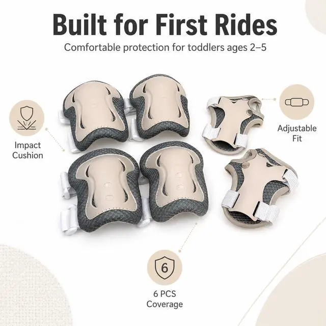 Alt view image 5 of 7 - 6pcs Kids Protective Gear Set, Knee & Elbow Pads with Wrist Guards for 2-5 Years, Impact Resistant Gear for Skateboard, Cycling, Scooter, Skating - CPSIA Certified (Morandi Gray)