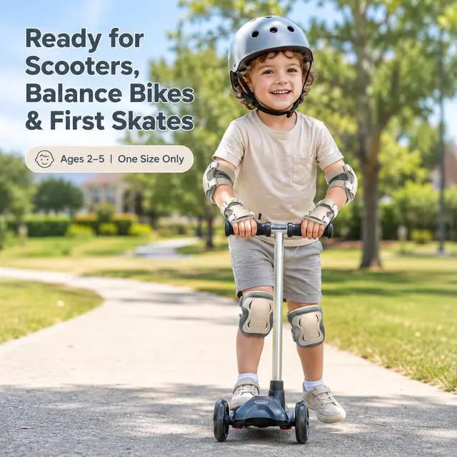 Alt view image 6 of 7 - 6pcs Kids Protective Gear Set, Knee & Elbow Pads with Wrist Guards for 2-5 Years, Impact Resistant Gear for Skateboard, Cycling, Scooter, Skating - CPSIA Certified (Morandi Gray)