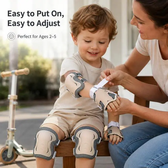 Alt view image 7 of 7 - 6pcs Kids Protective Gear Set, Knee & Elbow Pads with Wrist Guards for 2-5 Years, Impact Resistant Gear for Skateboard, Cycling, Scooter, Skating - CPSIA Certified (Morandi Gray)