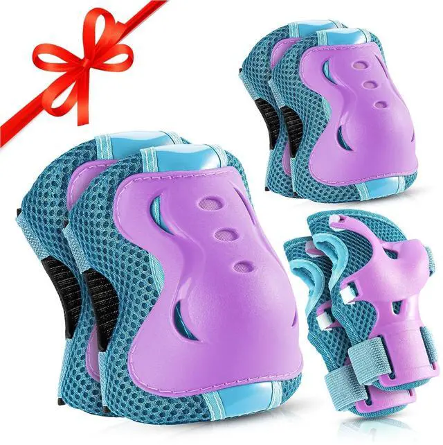 Main image of Knee Pads for Kids Roller-Skating - Adjustable Protective Gear Set Knee Elbow Pads Wrist Guards for Bike Cycling Skateboarding Scooter Gifts 3-7 / 8-14 Years Boys Girls (Blue Purple)