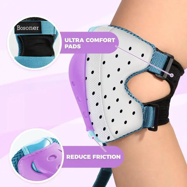 Alt view image 6 of 7 - Knee Pads for Kids Roller-Skating - Adjustable Protective Gear Set Knee Elbow Pads Wrist Guards for Bike Cycling Skateboarding Scooter Gifts 3-7 / 8-14 Years Boys Girls (Blue Purple)