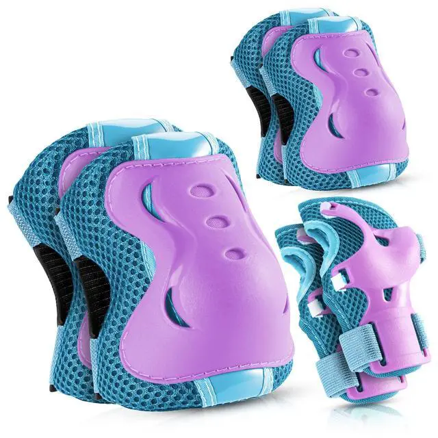 Alt view image 7 of 7 - Knee Pads for Kids Roller-Skating - Adjustable Protective Gear Set Knee Elbow Pads Wrist Guards for Bike Cycling Skateboarding Scooter Gifts 3-7 / 8-14 Years Boys Girls (Blue Purple)