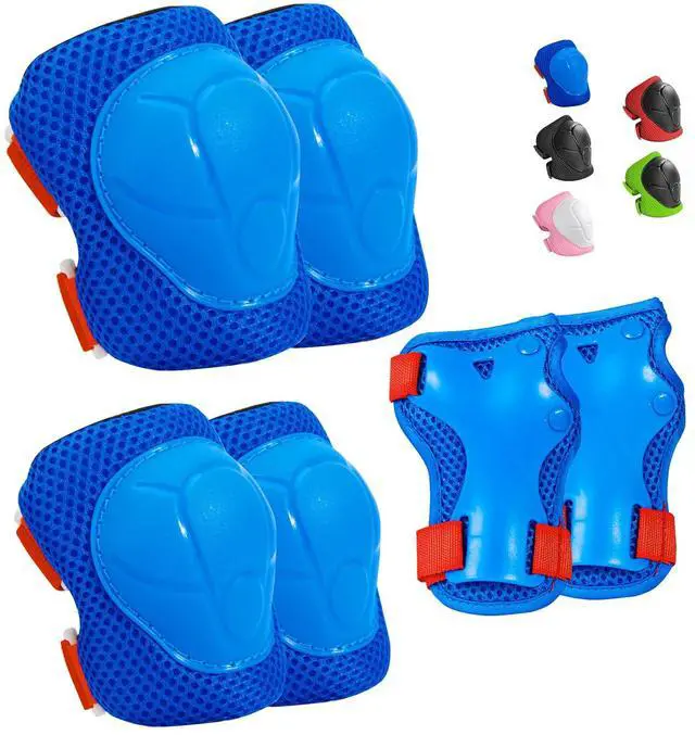 Main image of Kids Protective Gear Set Knee Pads for Kids 3-8 Years Toddler Knee and Elbow Pads with Wrist Guards 3 in 1 for Skating Cycling Bike Rollerblading ScooterBlueRed