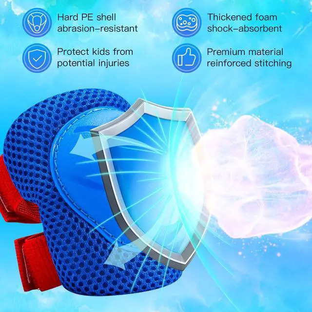 Alt view image 2 of 6 - Kids Protective Gear Set Knee Pads for Kids 3-8 Years Toddler Knee and Elbow Pads with Wrist Guards 3 in 1 for Skating Cycling Bike Rollerblading ScooterBlueRed