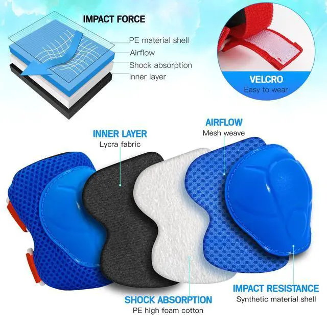 Alt view image 3 of 6 - Kids Protective Gear Set Knee Pads for Kids 3-8 Years Toddler Knee and Elbow Pads with Wrist Guards 3 in 1 for Skating Cycling Bike Rollerblading ScooterBlueRed