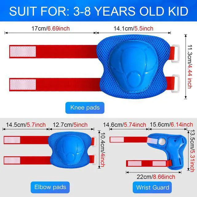 Alt view image 5 of 6 - Kids Protective Gear Set Knee Pads for Kids 3-8 Years Toddler Knee and Elbow Pads with Wrist Guards 3 in 1 for Skating Cycling Bike Rollerblading ScooterBlueRed