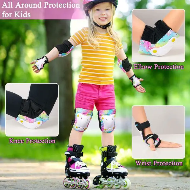 Alt view image 2 of 6 - Knee Pads for Kids with Drawstring Bag for Girls Boys | Adjustable Toddler Knee Pads and Elbow Pads Wrist Guards Protective Gear Set for Skating Cycling Skateboard Scooter