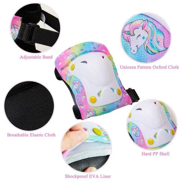 Alt view image 3 of 6 - Knee Pads for Kids with Drawstring Bag for Girls Boys | Adjustable Toddler Knee Pads and Elbow Pads Wrist Guards Protective Gear Set for Skating Cycling Skateboard Scooter