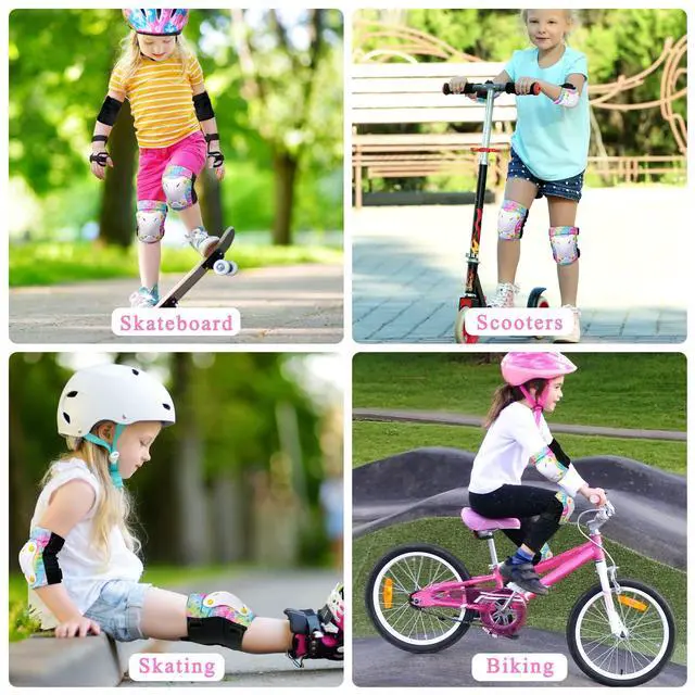 Alt view image 6 of 6 - Knee Pads for Kids with Drawstring Bag for Girls Boys | Adjustable Toddler Knee Pads and Elbow Pads Wrist Guards Protective Gear Set for Skating Cycling Skateboard Scooter