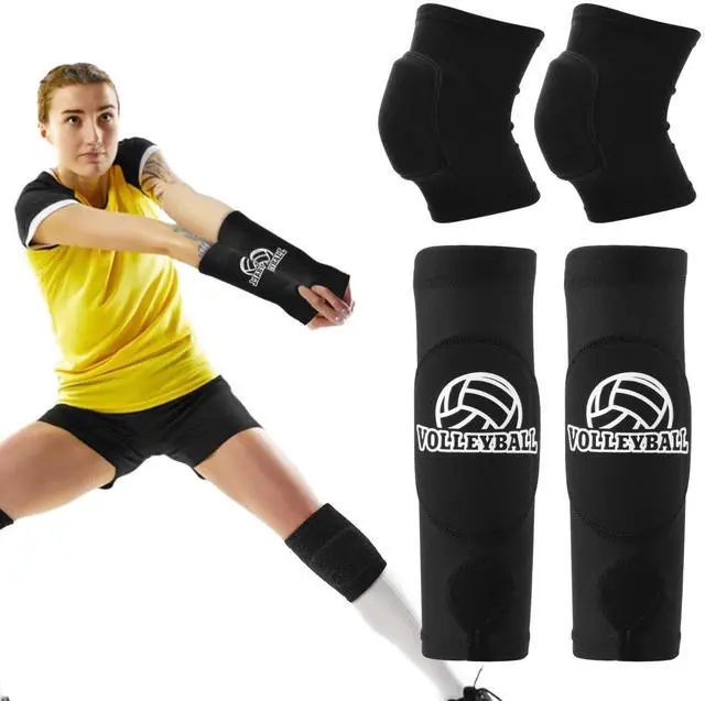 Main image of Volleyball Knee Pads and Arm Sleeves, Forearm Elbow Sleeve Wrist Guard with Thumb Hole Comfortable Kneepads Training Gear Volleyball Accessories Stuff for Girls Beginner(COLOR:Black)