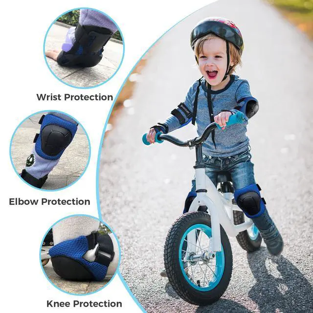 Alt view image 2 of 7 - Basic Kids Protective Gear: Kids Knee Pads and Elbow Pads with Wrist Guards Set for 3-15 Years - Design for Roller Skates, Cycling, BMX Bike, Skateboard, Inline Skating, Scooter Riding Sports