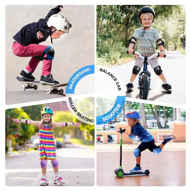 Alt view image 4 of 7 - Basic Kids Protective Gear: Kids Knee Pads and Elbow Pads with Wrist Guards Set for 3-15 Years - Design for Roller Skates, Cycling, BMX Bike, Skateboard, Inline Skating, Scooter Riding Sports