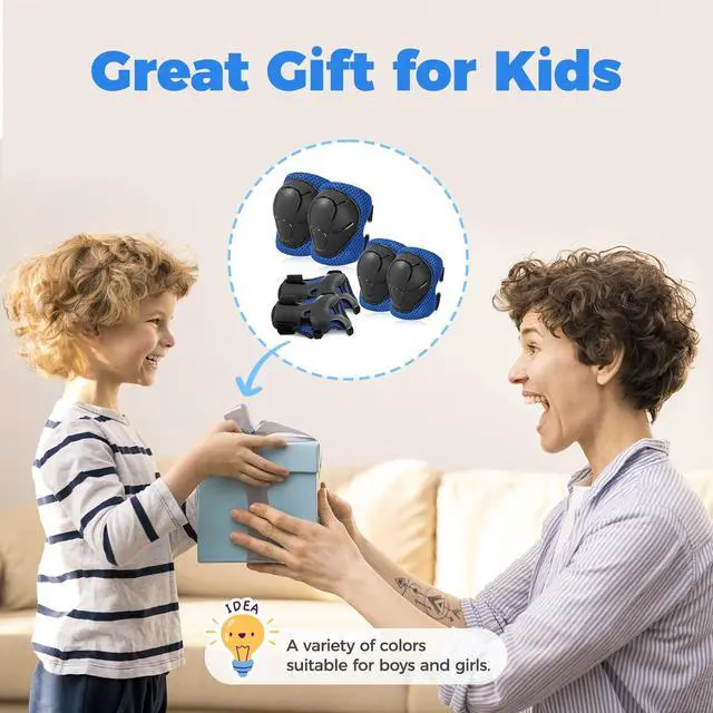 Alt view image 6 of 7 - Basic Kids Protective Gear: Kids Knee Pads and Elbow Pads with Wrist Guards Set for 3-15 Years - Design for Roller Skates, Cycling, BMX Bike, Skateboard, Inline Skating, Scooter Riding Sports