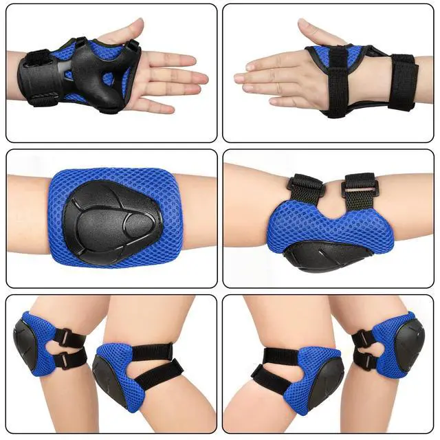Alt view image 7 of 7 - Basic Kids Protective Gear: Kids Knee Pads and Elbow Pads with Wrist Guards Set for 3-15 Years - Design for Roller Skates, Cycling, BMX Bike, Skateboard, Inline Skating, Scooter Riding Sports