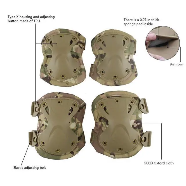 Alt view image 4 of 7 - Tactical Combat Knee & Elbow Protective Pads Set, MC03 | for Outdoor CS Paintball Game Cycling Safety Skateboarding Gear Skates Knee Protection Guard Pads