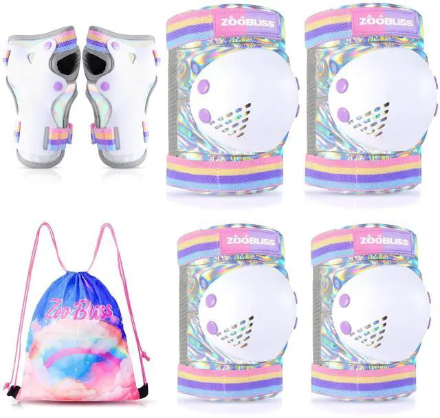 Main image of Girls Knee Pads for Kids, Toddler Knee and Elbow Pads Set | Protective Gear Set with Wrist Guards & Drawstring Bag, Adjustable Fit for Skating, Skateboarding & Biking