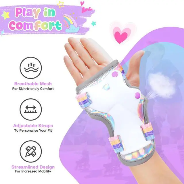 Alt view image 3 of 7 - Girls Knee Pads for Kids, Toddler Knee and Elbow Pads Set | Protective Gear Set with Wrist Guards & Drawstring Bag, Adjustable Fit for Skating, Skateboarding & Biking