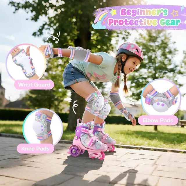 Alt view image 2 of 7 - Girls Knee Pads for Kids, Toddler Knee and Elbow Pads Set | Protective Gear Set with Wrist Guards & Drawstring Bag, Adjustable Fit for Skating, Skateboarding & Biking