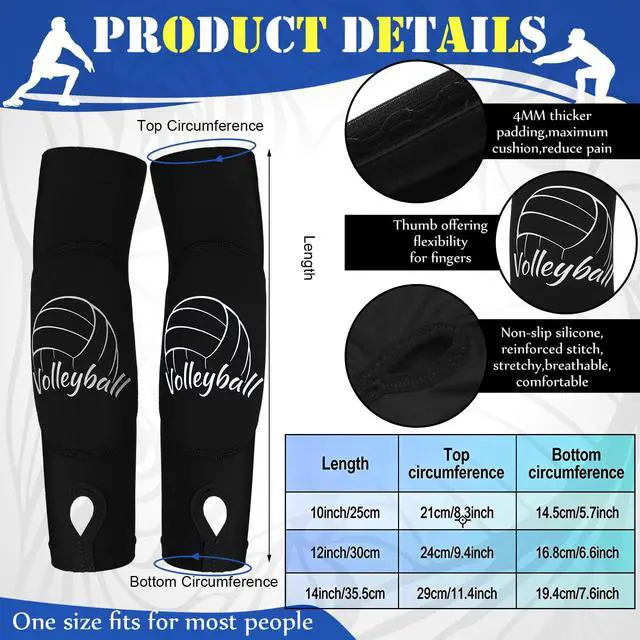 Alt view image 2 of 7 - 4 Pcs Volleyball Knee Pad and Arm Sleeve Volleyball Accessories Stuff Forearm Elbow Sleeve Wrist Guard with Protection Pad and Thumb Hole for Women Men Adult(Medium,Black)