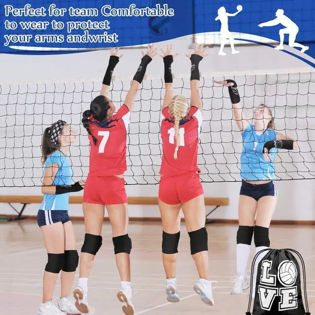 Alt view image 7 of 7 - 4 Pcs Volleyball Knee Pad and Arm Sleeve Volleyball Accessories Stuff Forearm Elbow Sleeve Wrist Guard with Protection Pad and Thumb Hole for Women Men Adult(Medium,Black)